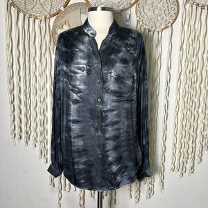 Raquel Allegra Blue Gray Long Sleeve Rayon Button Down Blouse Size 1/M